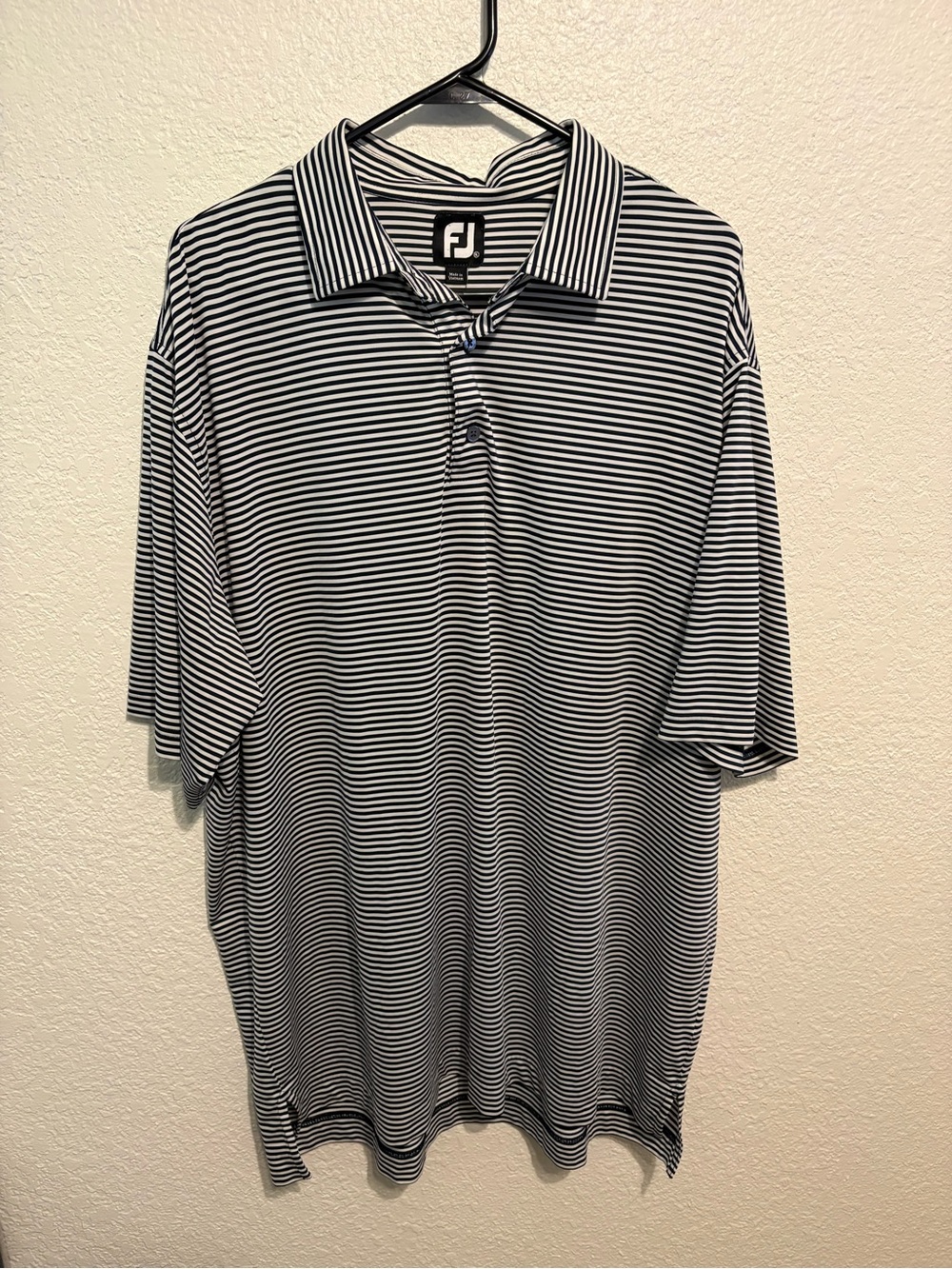FootJoy Men's Navy and White Striped Polo Shirt Size XL